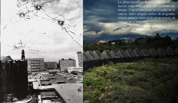 Left: Plaza de las Tres Culturas October 2nd, 1968 - Right: Sculpturic Space in the National University