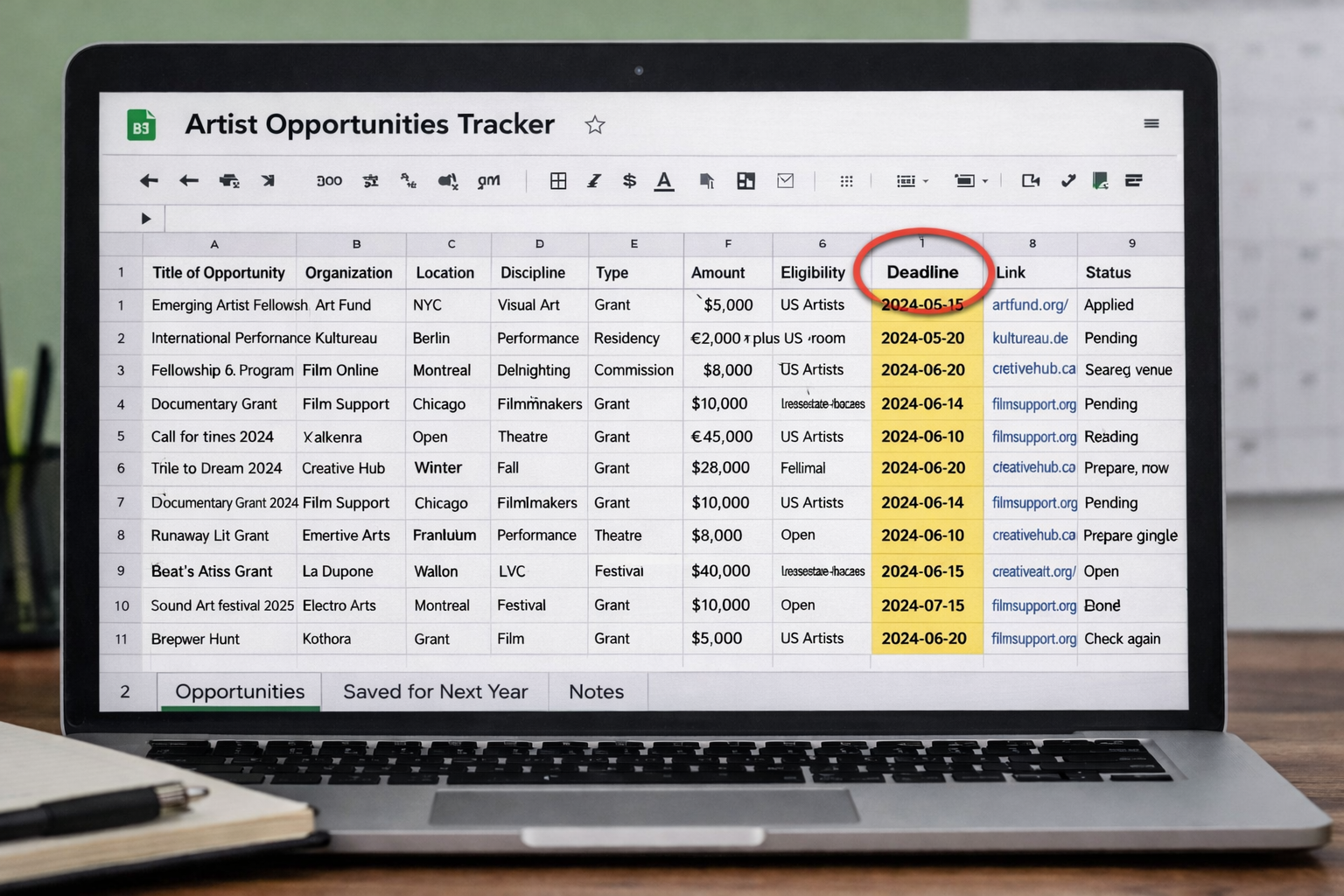 Free Artist Opportunities Tracker